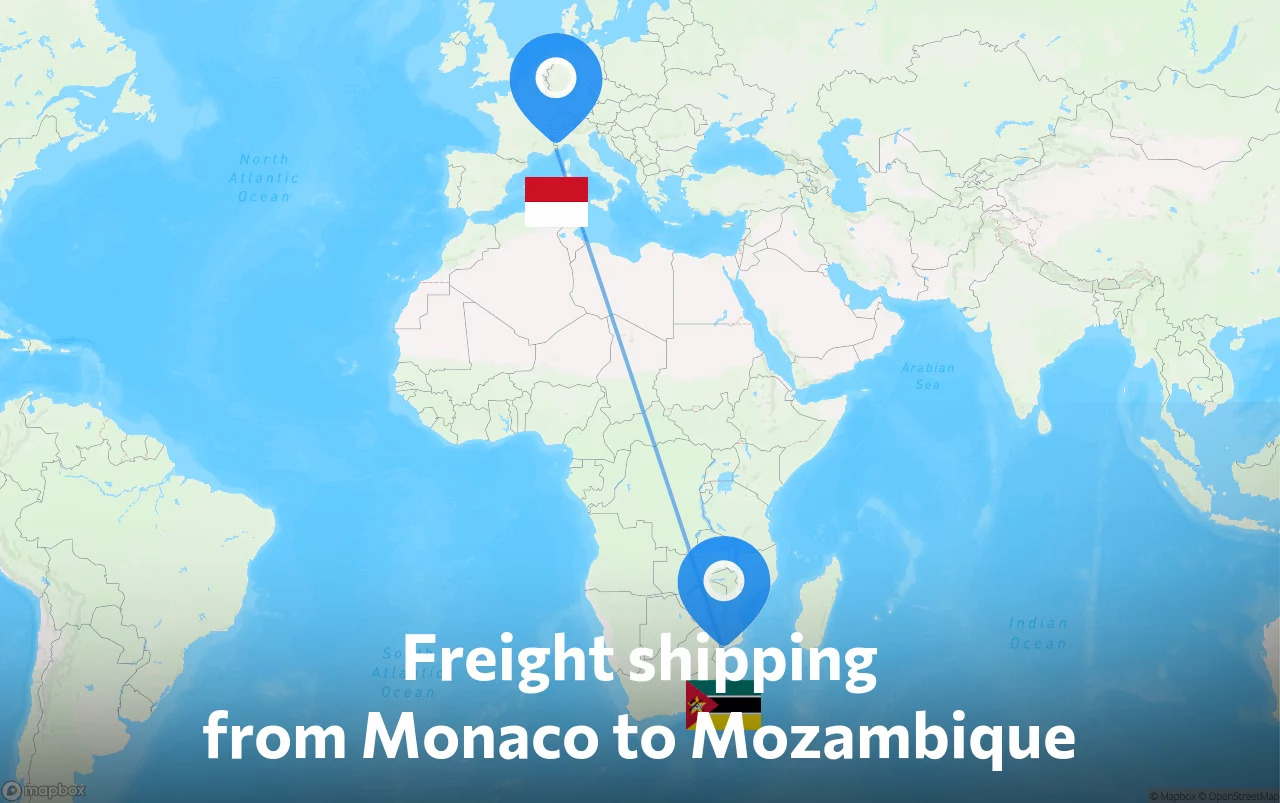 Shipping route from Monaco to Mozambique