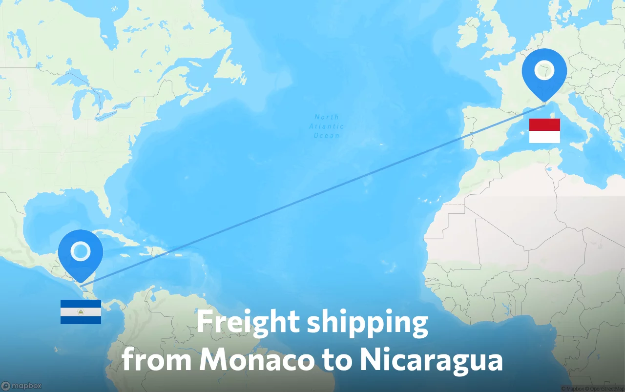 Shipping route from Monaco to Nicaragua