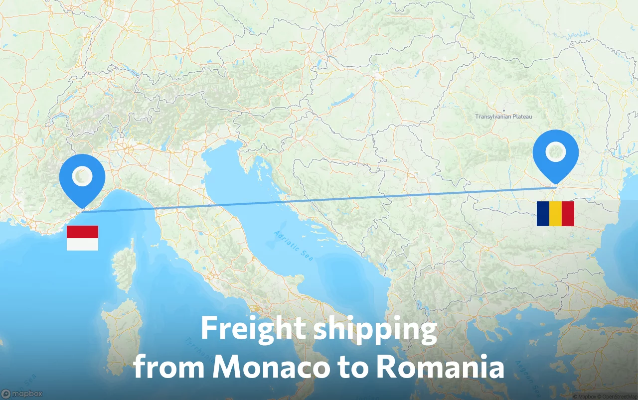 Shipping route from Monaco to Romania