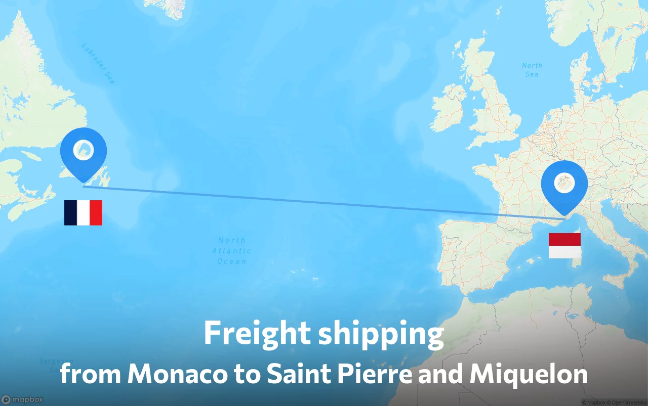 Shipping route from Monaco to Saint Pierre and Miquelon