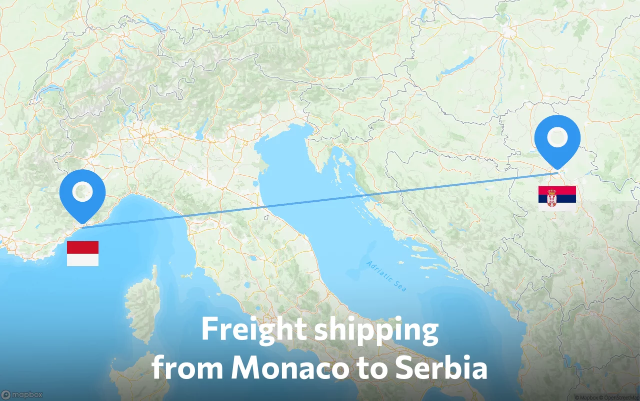 Shipping route from Monaco to Serbia