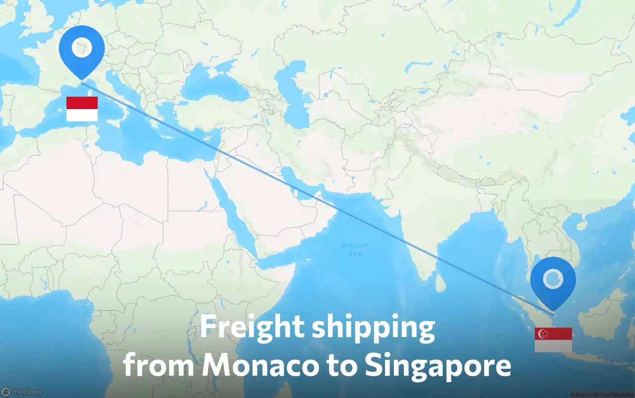 Shipping route from Monaco to Singapore