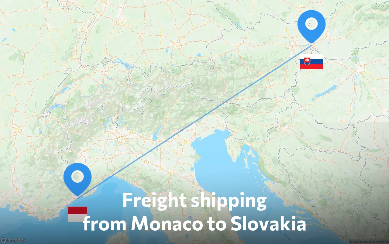 Shipping route from Monaco to Slovakia