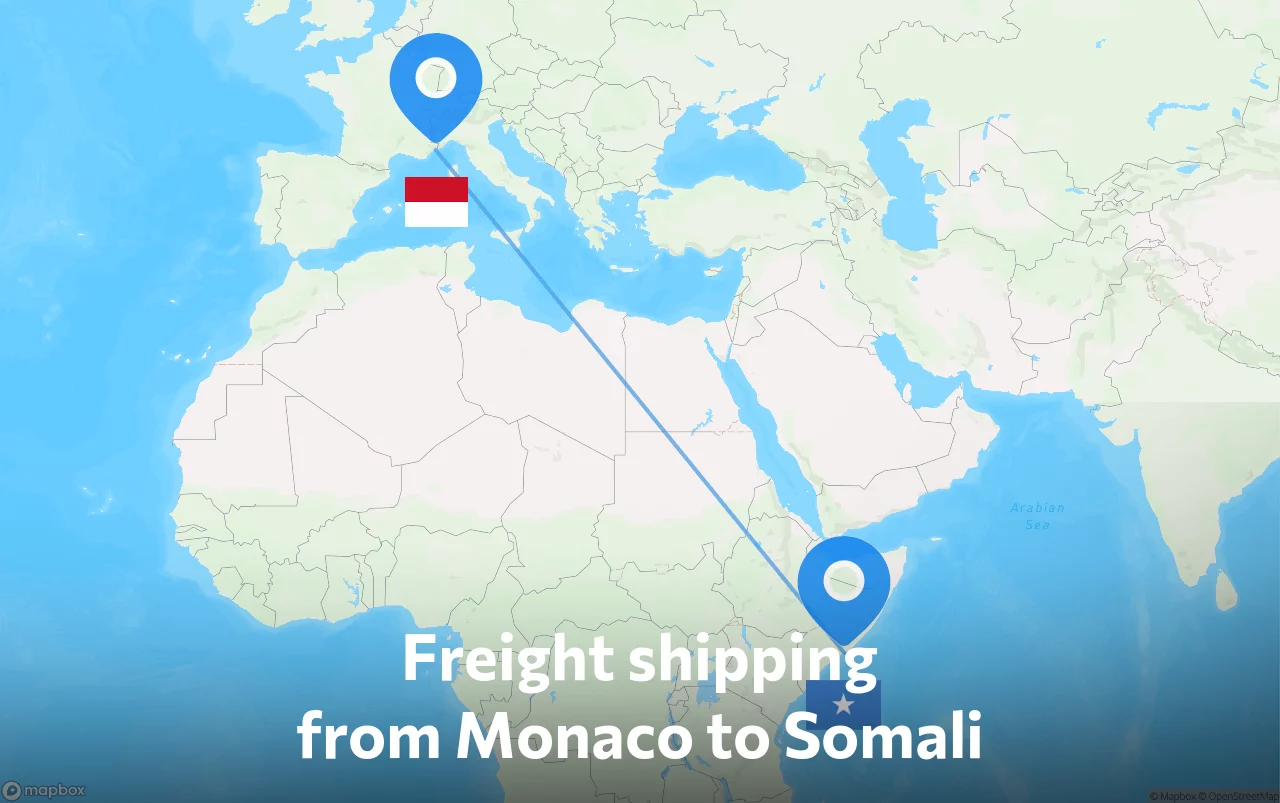 Shipping route from Monaco to Somali