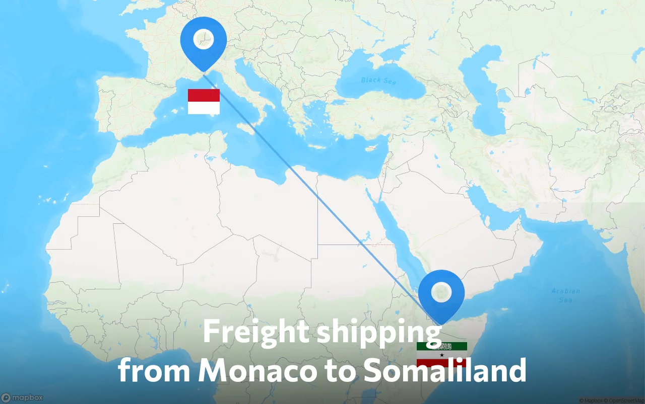 Shipping route from Monaco to Somaliland