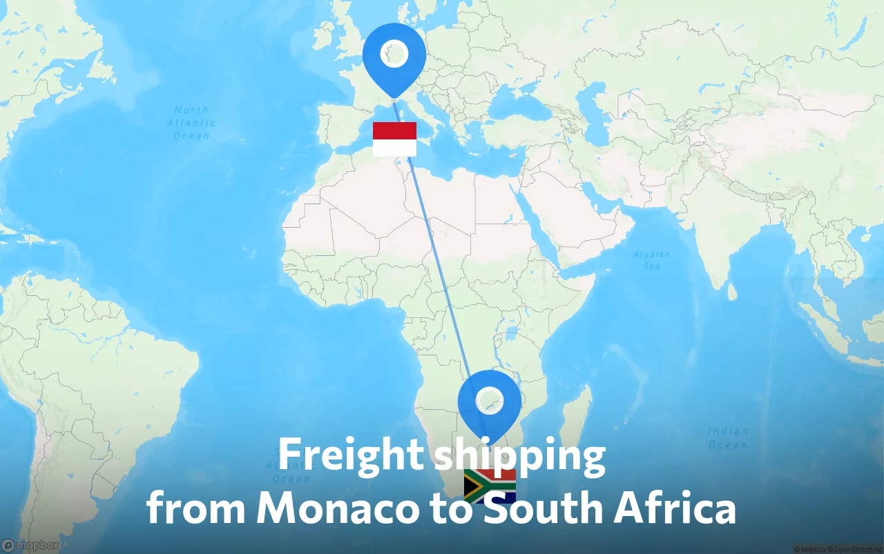 Shipping route from Monaco to South Africa