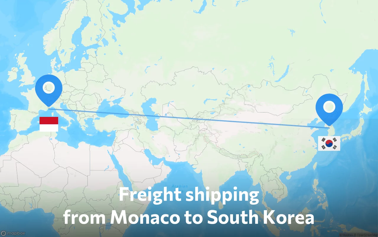 Shipping route from Monaco to South Korea