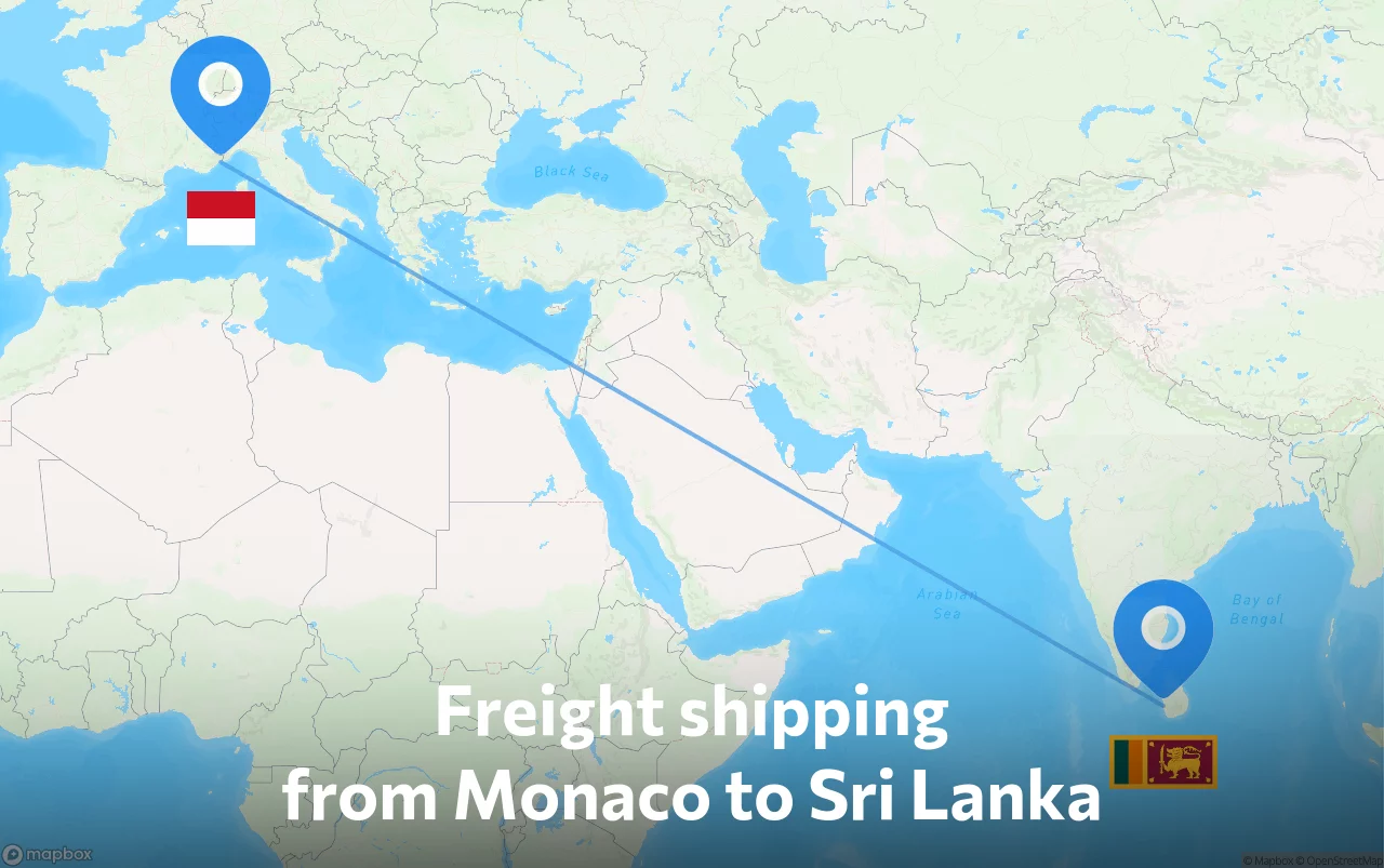 Shipping route from Monaco to Sri Lanka