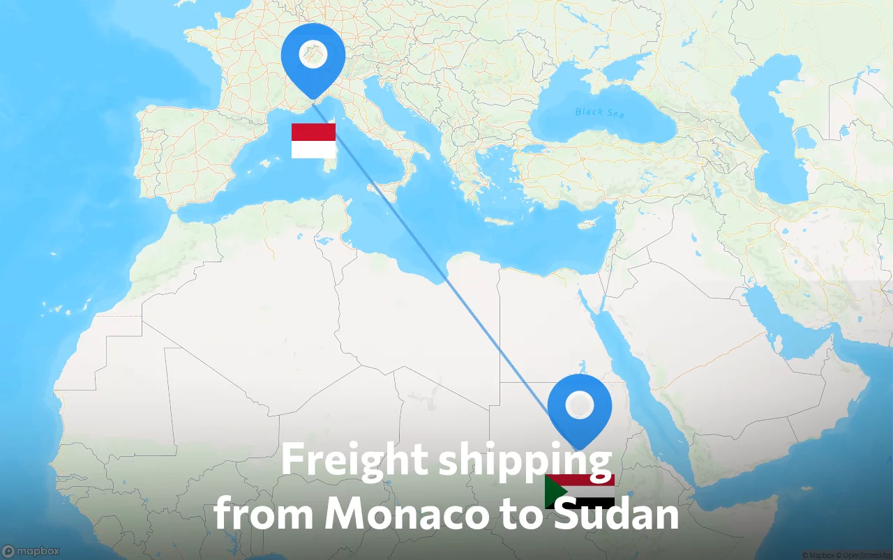 Shipping route from Monaco to Sudan