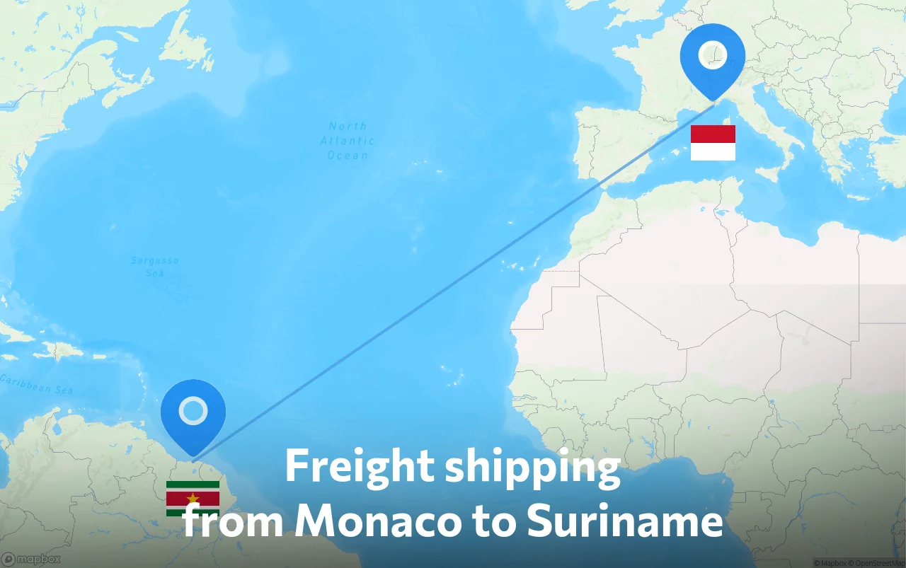 Shipping route from Monaco to Suriname