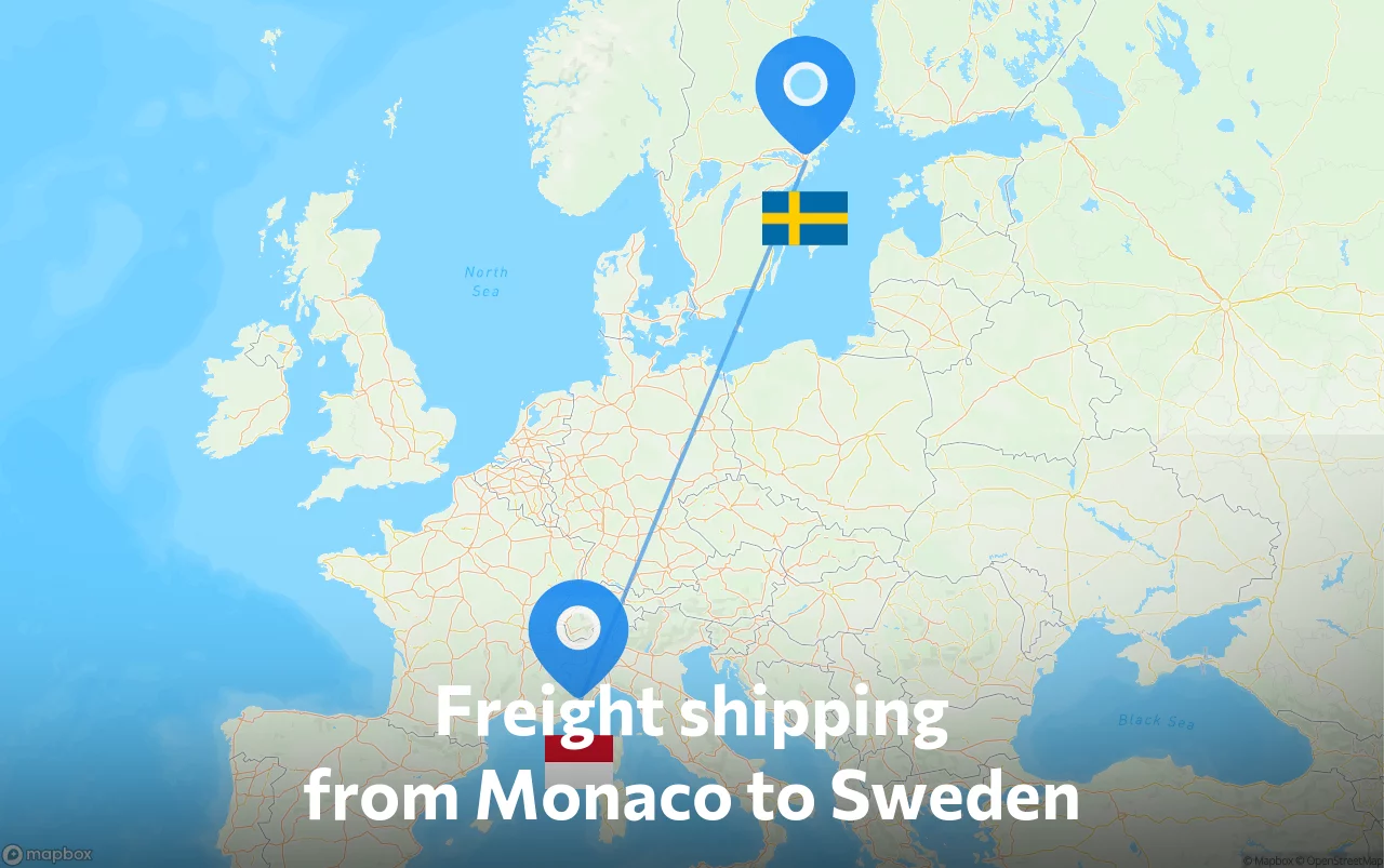 Shipping route from Monaco to Sweden