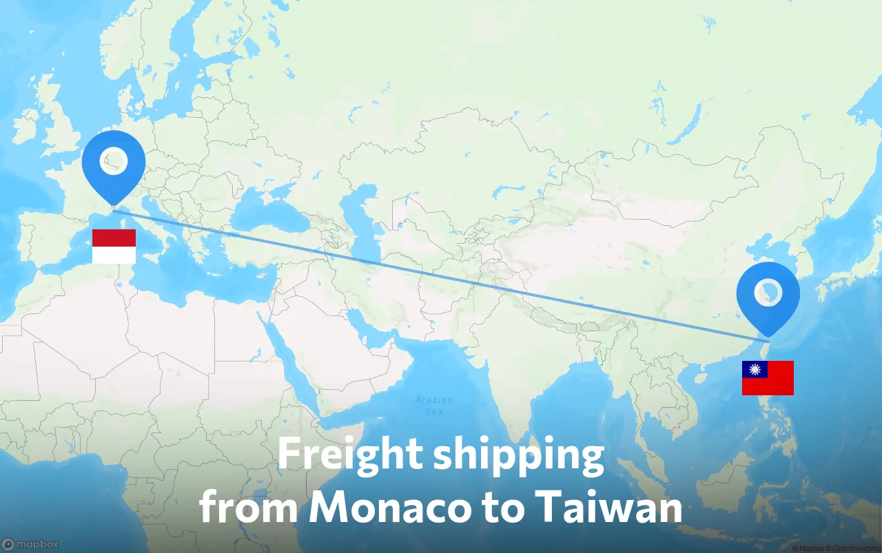 Shipping route from Monaco to Taiwan