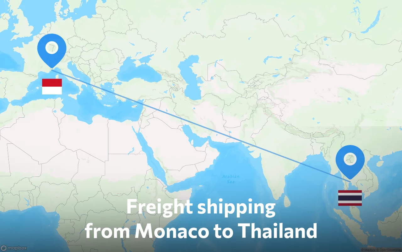 Shipping route from Monaco to Thailand