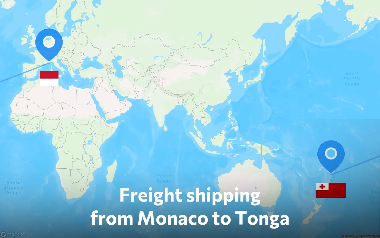 Shipping route from Monaco to Tonga