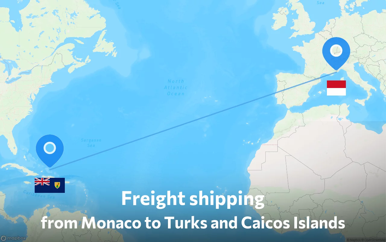 Shipping route from Monaco to Turks and Caicos Islands