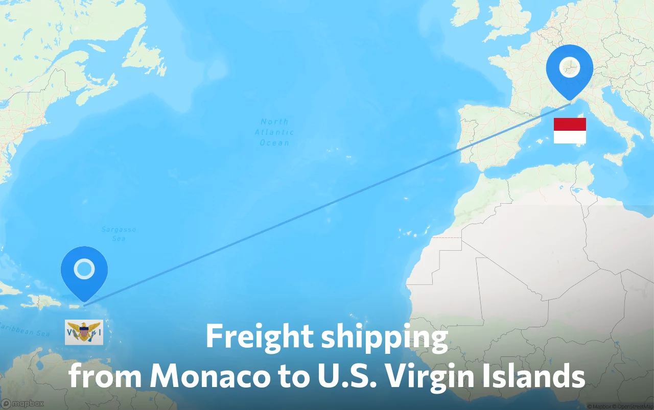 Shipping route from Monaco to U.S. Virgin Islands
