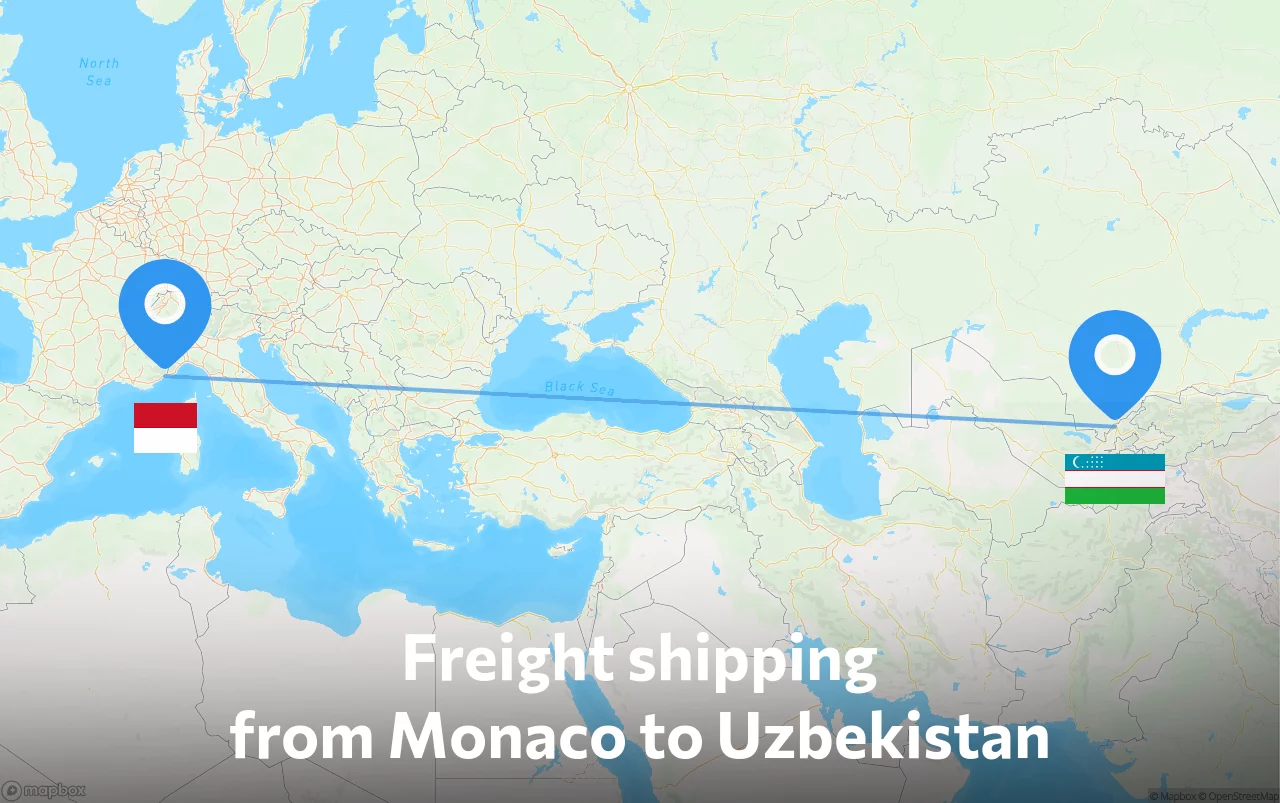 Shipping route from Monaco to Uzbekistan