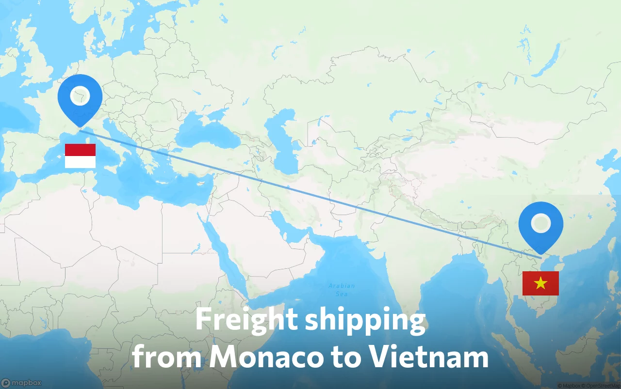Shipping route from Monaco to Vietnam