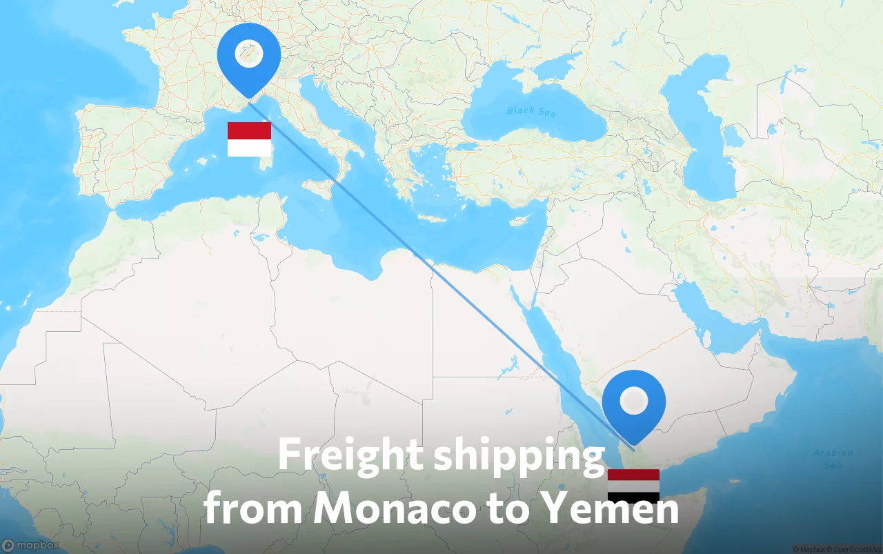 Shipping route from Monaco to Yemen