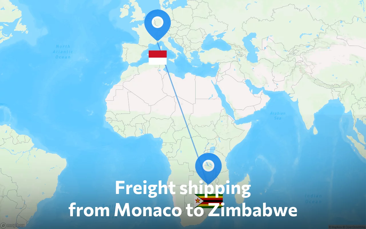 Shipping route from Monaco to Zimbabwe