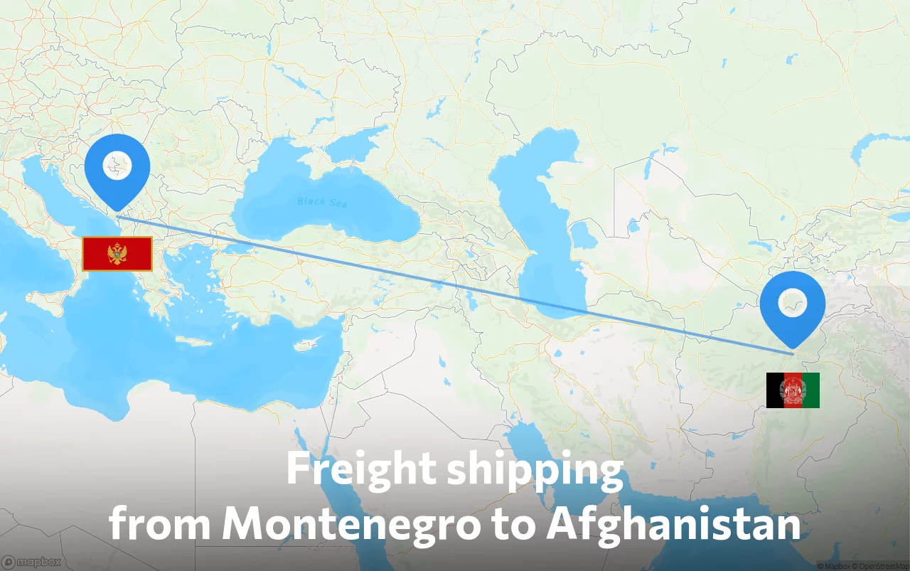 Shipping route from Montenegro to Afghanistan
