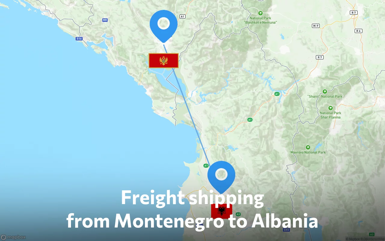 Shipping route from Montenegro to Albania