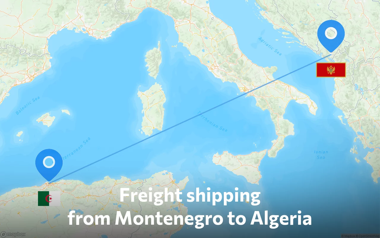 Shipping route from Montenegro to Algeria