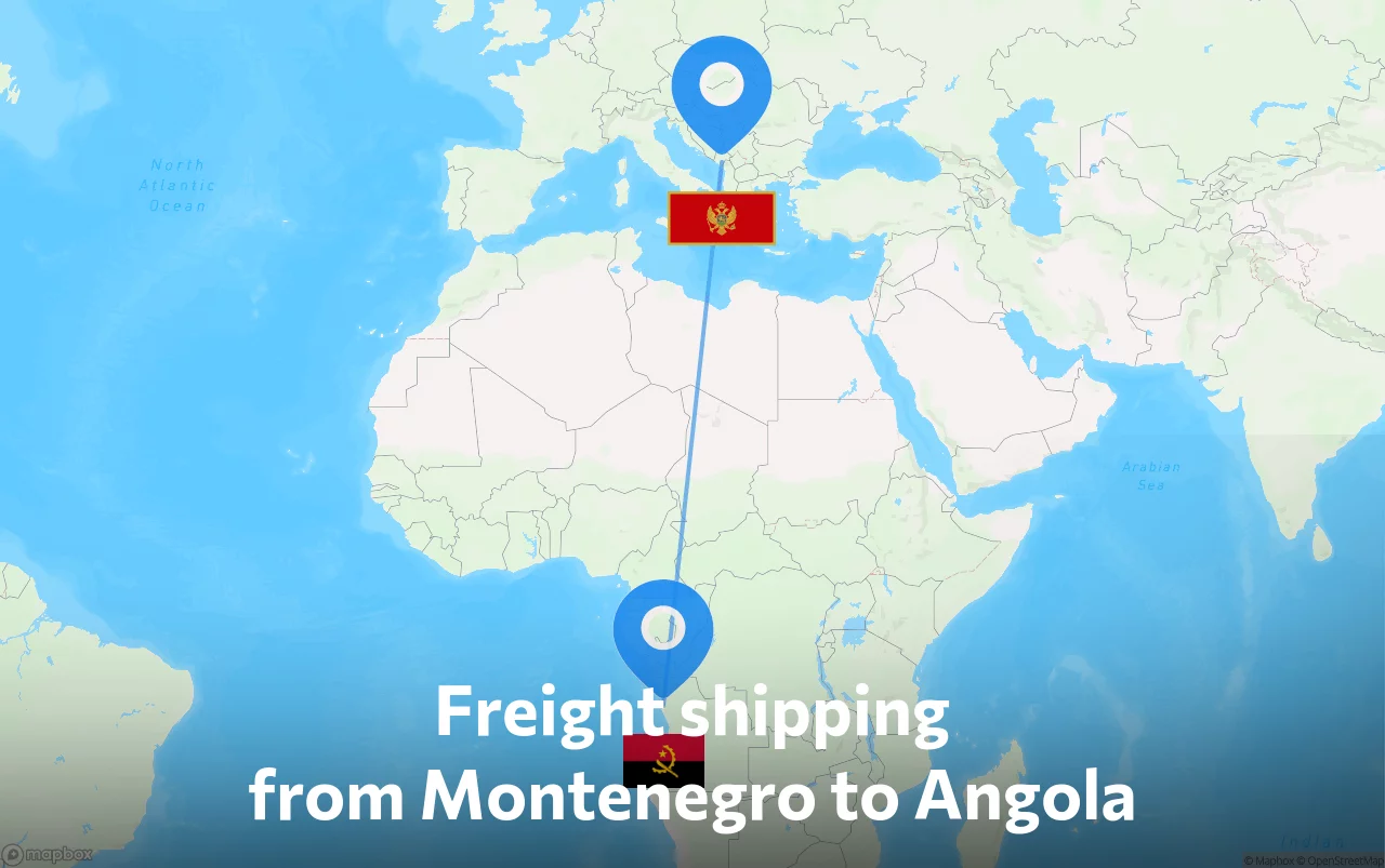 Shipping route from Montenegro to Angola