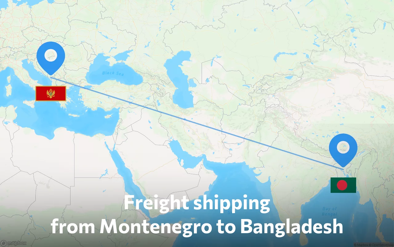 Shipping route from Montenegro to Bangladesh