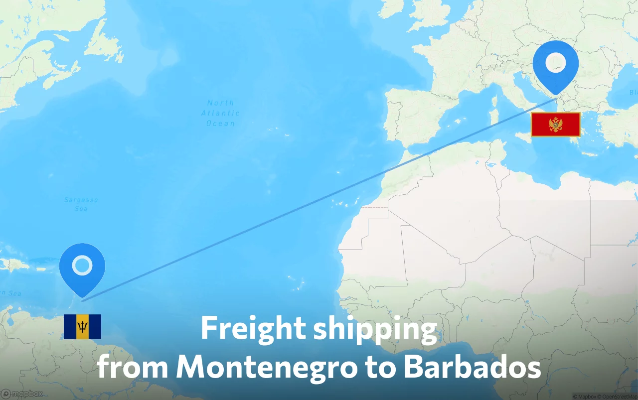 Shipping route from Montenegro to Barbados
