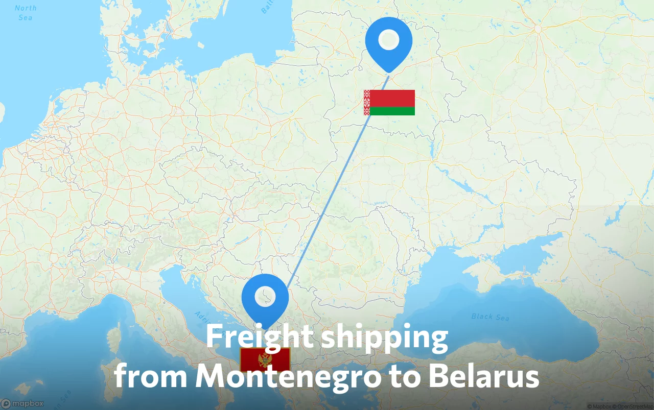 Shipping route from Montenegro to Belarus