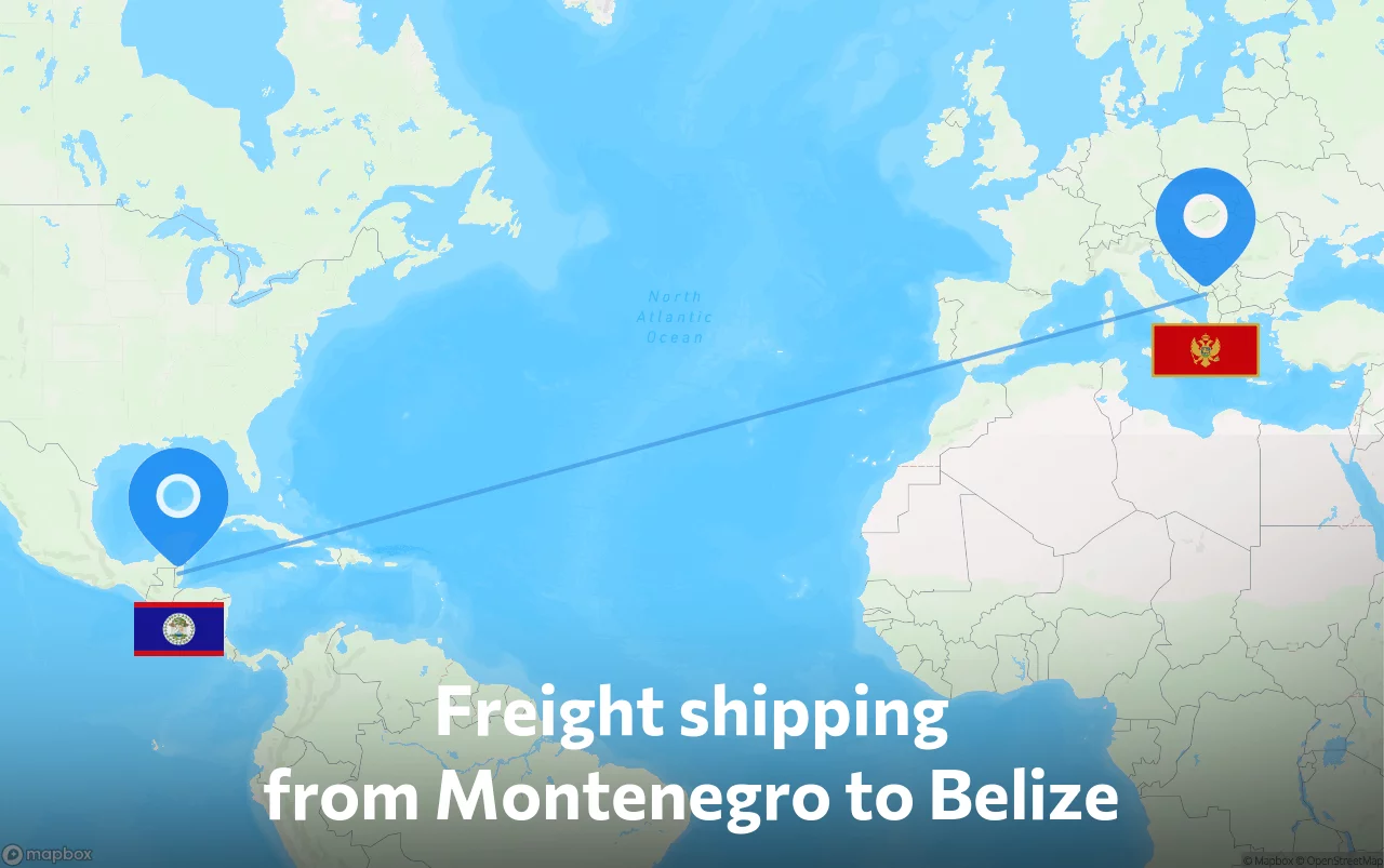 Shipping route from Montenegro to Belize