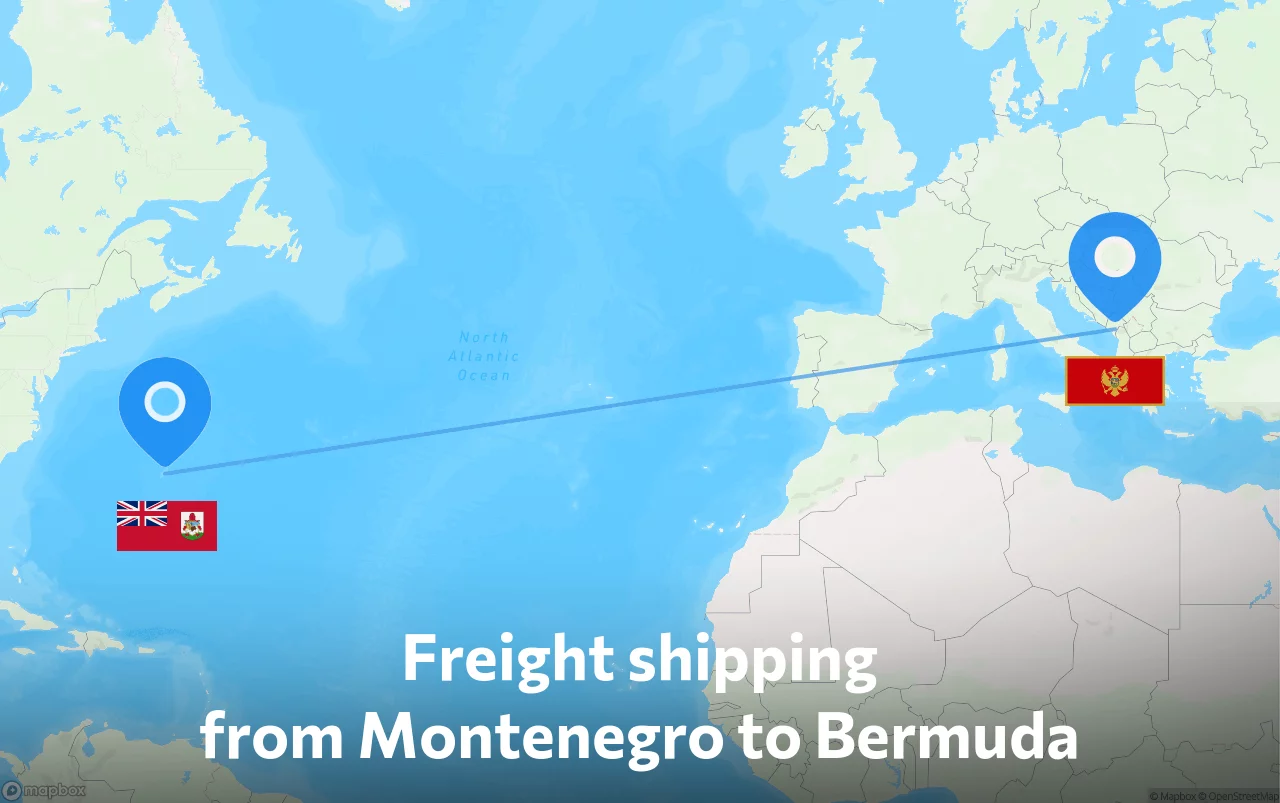 Shipping route from Montenegro to Bermuda