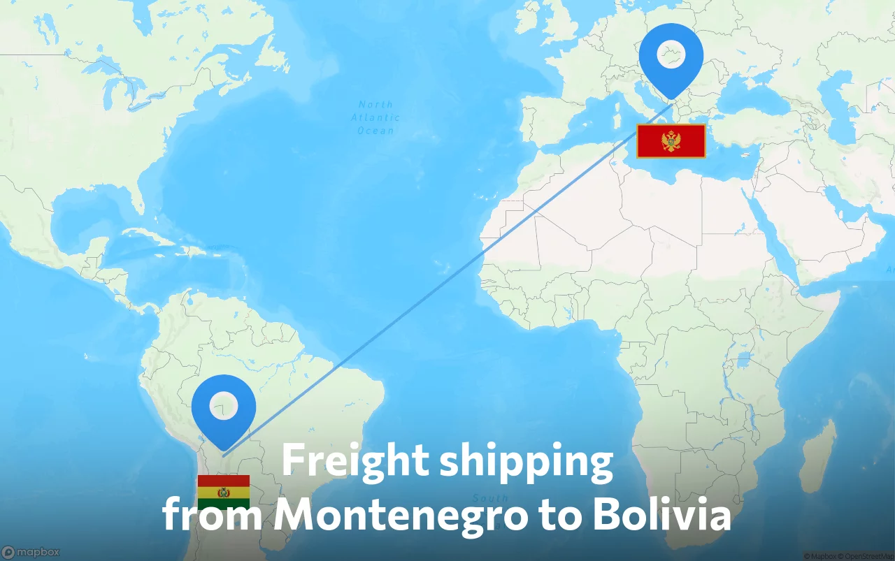 Shipping route from Montenegro to Bolivia