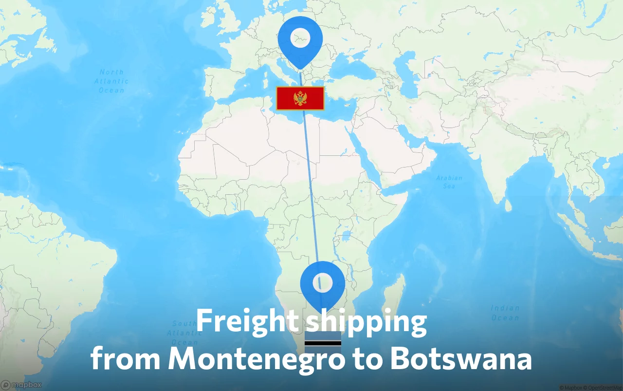Shipping route from Montenegro to Botswana