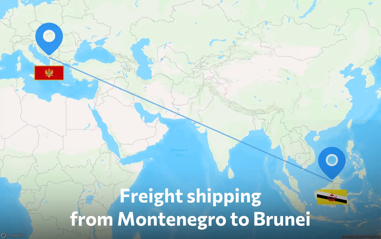 Shipping route from Montenegro to Brunei
