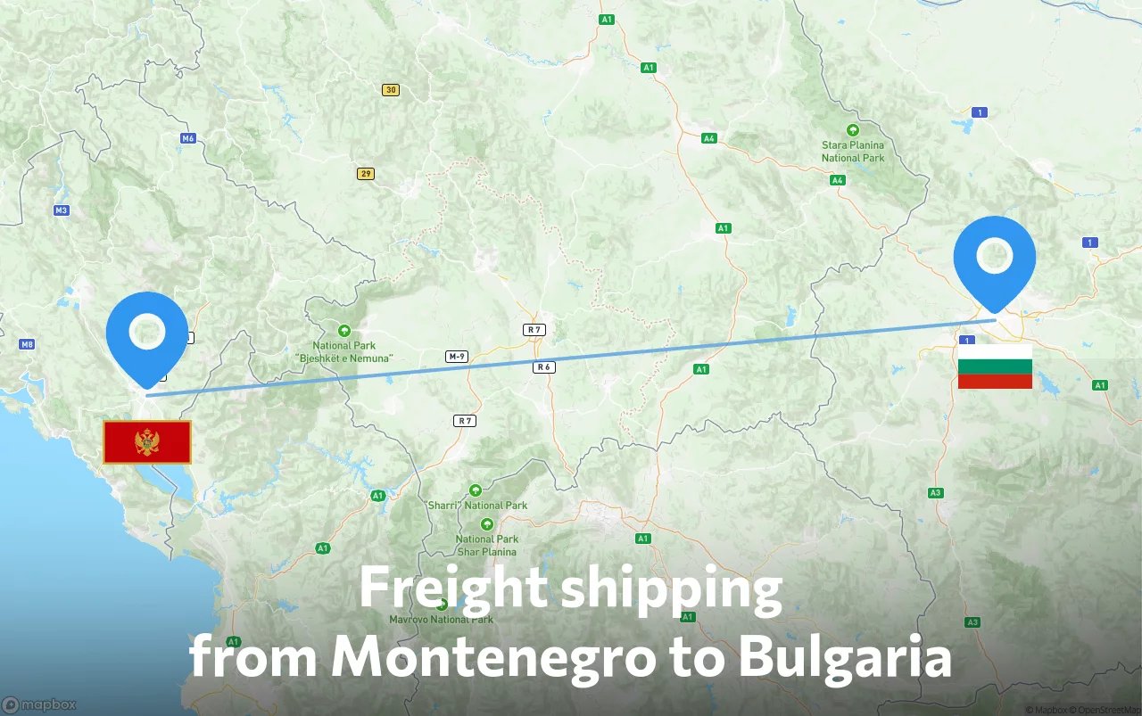 Shipping route from Montenegro to Bulgaria