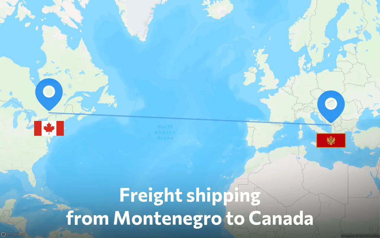 Shipping route from Montenegro to Canada