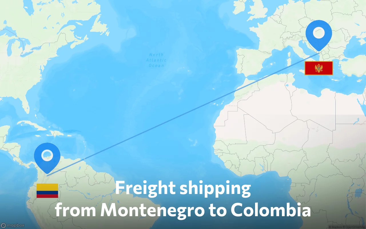Shipping route from Montenegro to Colombia