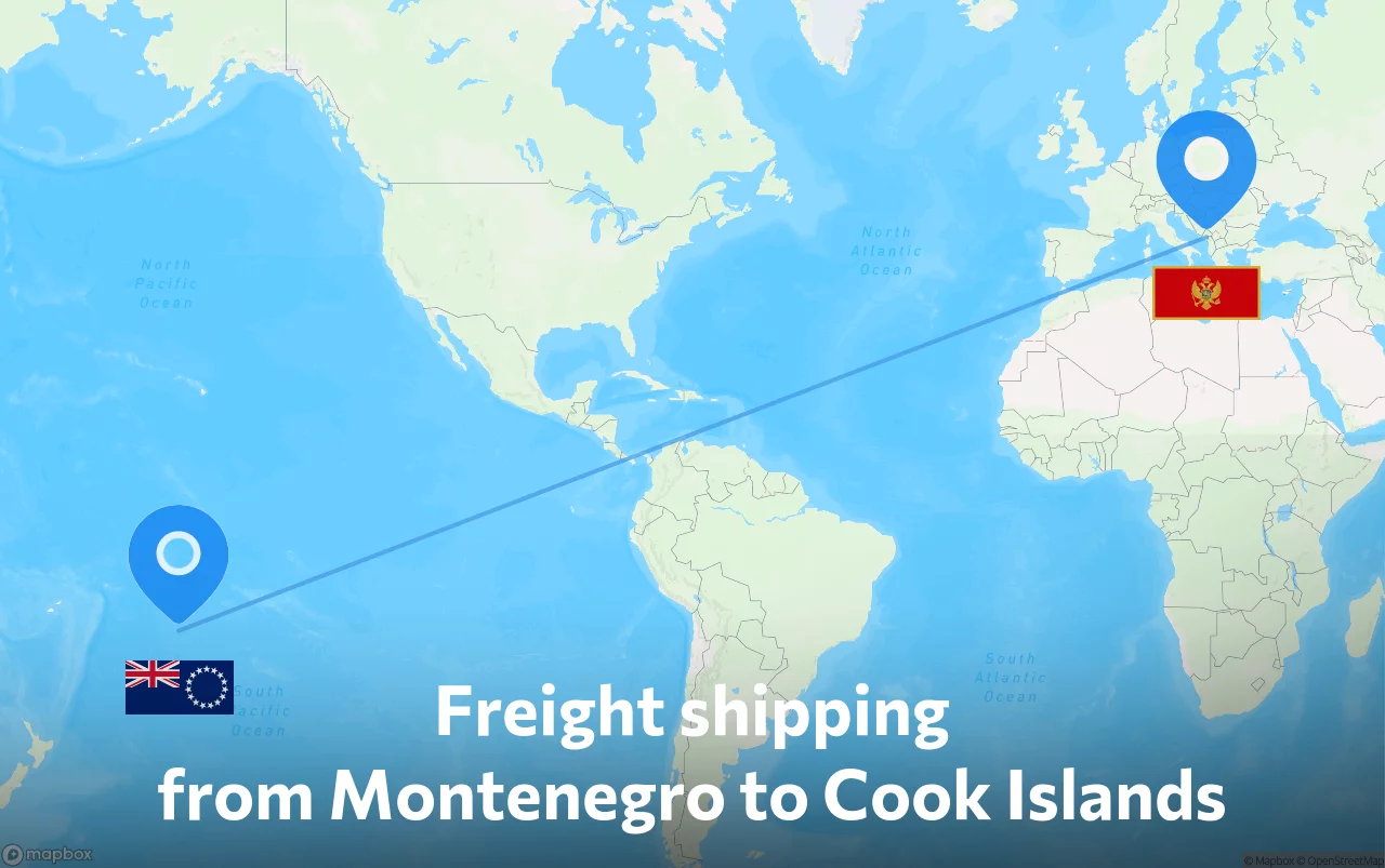 Shipping route from Montenegro to Cook Islands