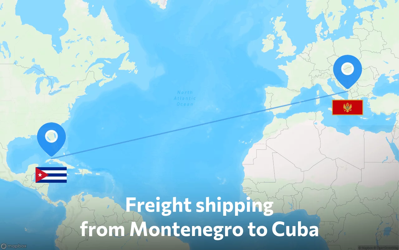Shipping route from Montenegro to Cuba