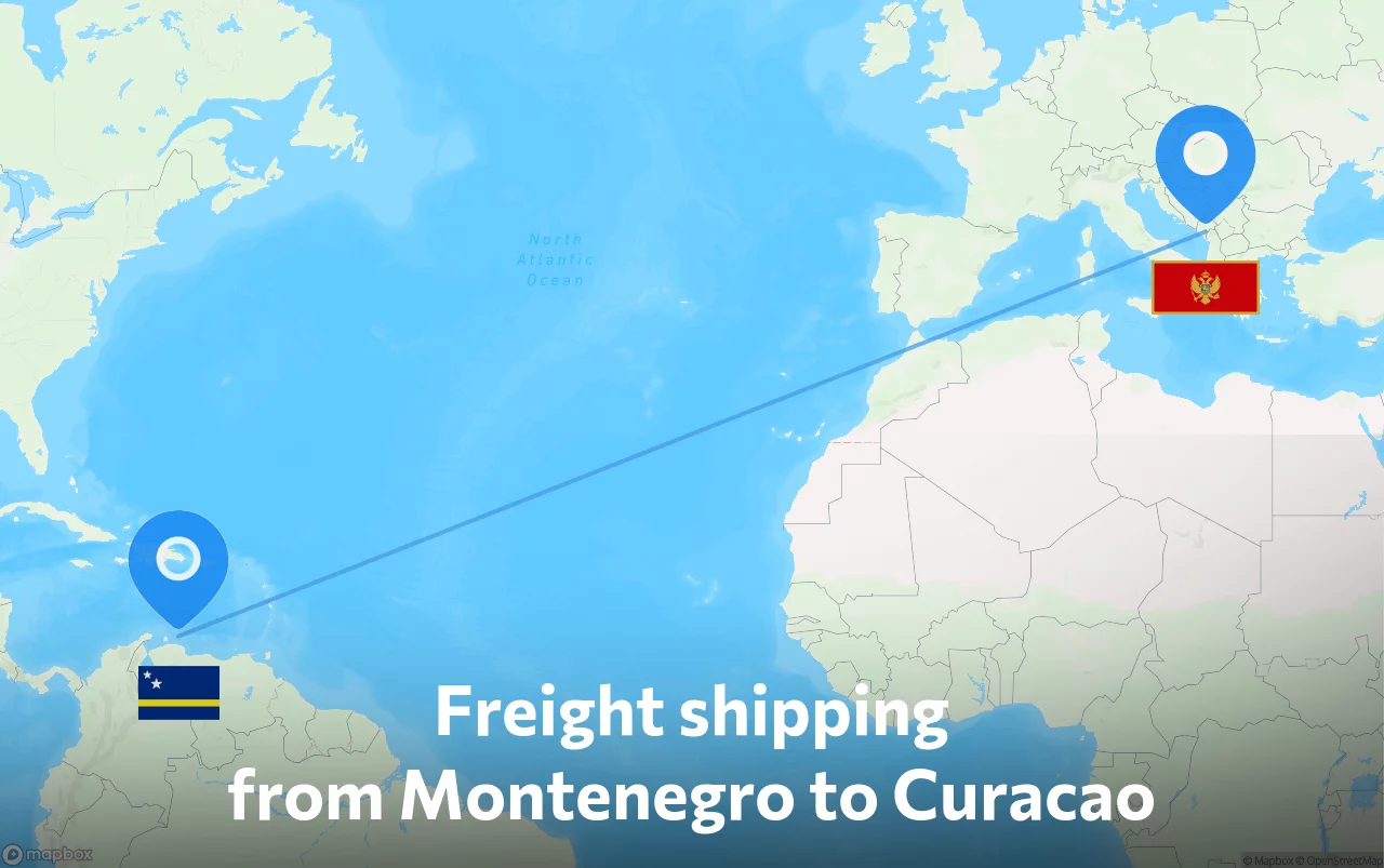 Shipping route from Montenegro to Curacao