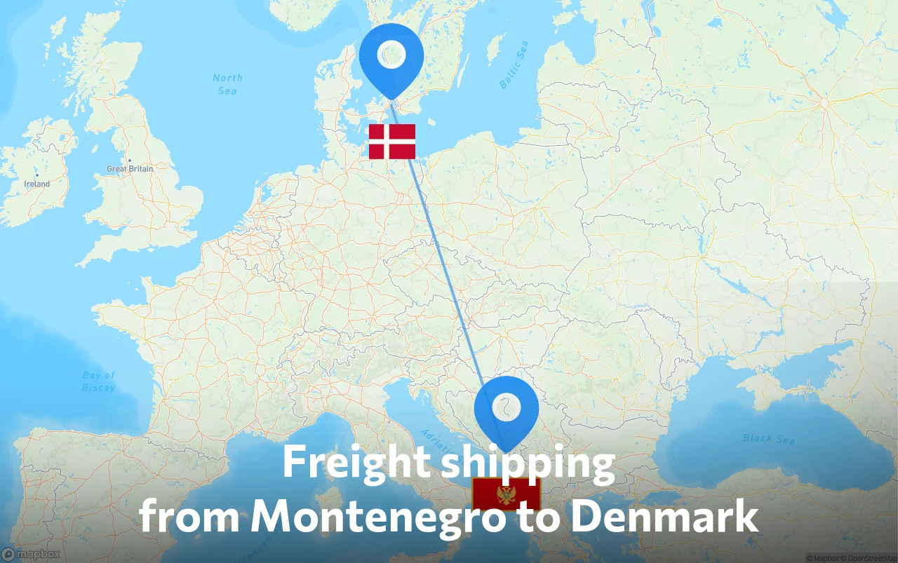 Shipping route from Montenegro to Denmark
