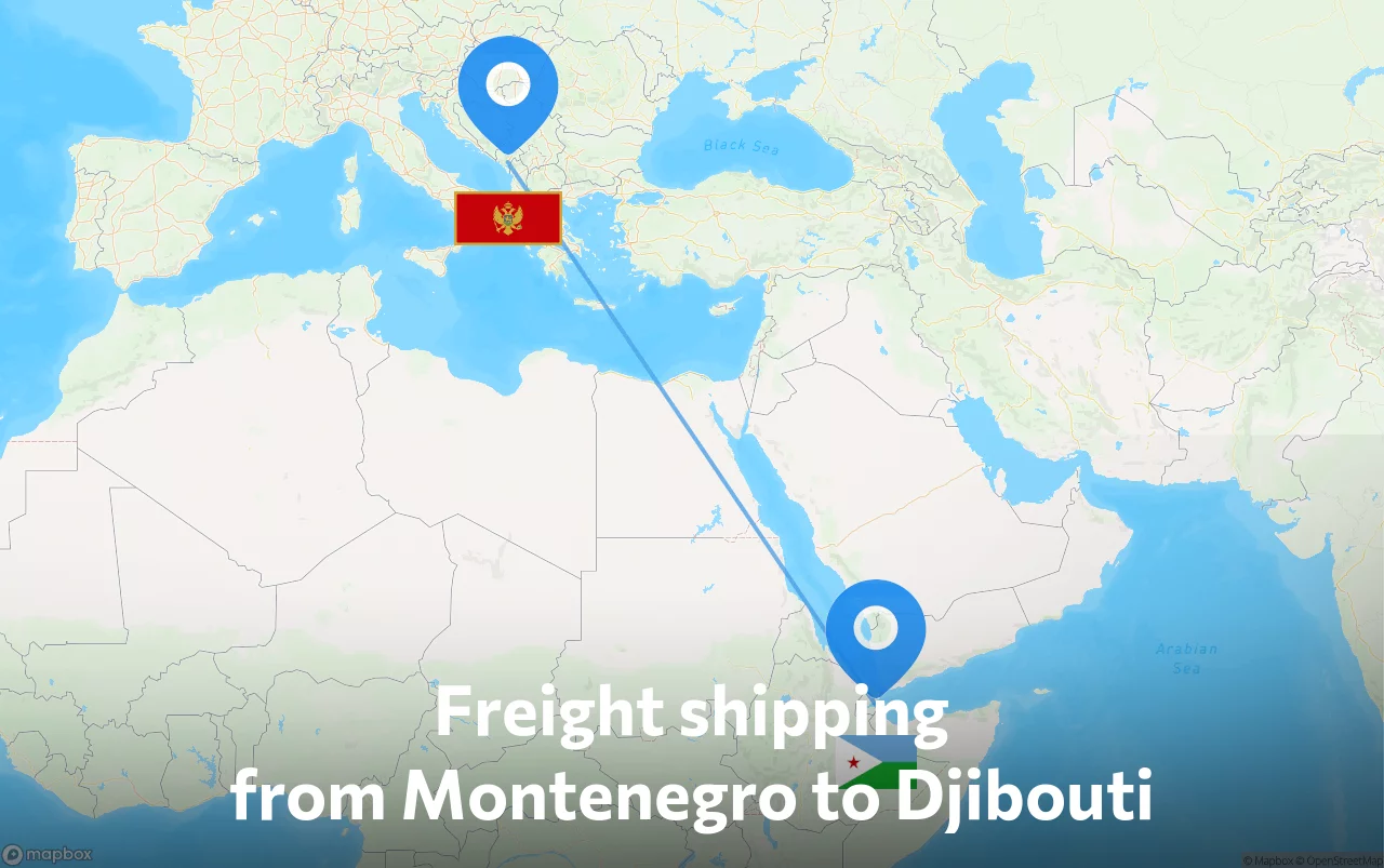 Shipping route from Montenegro to Djibouti