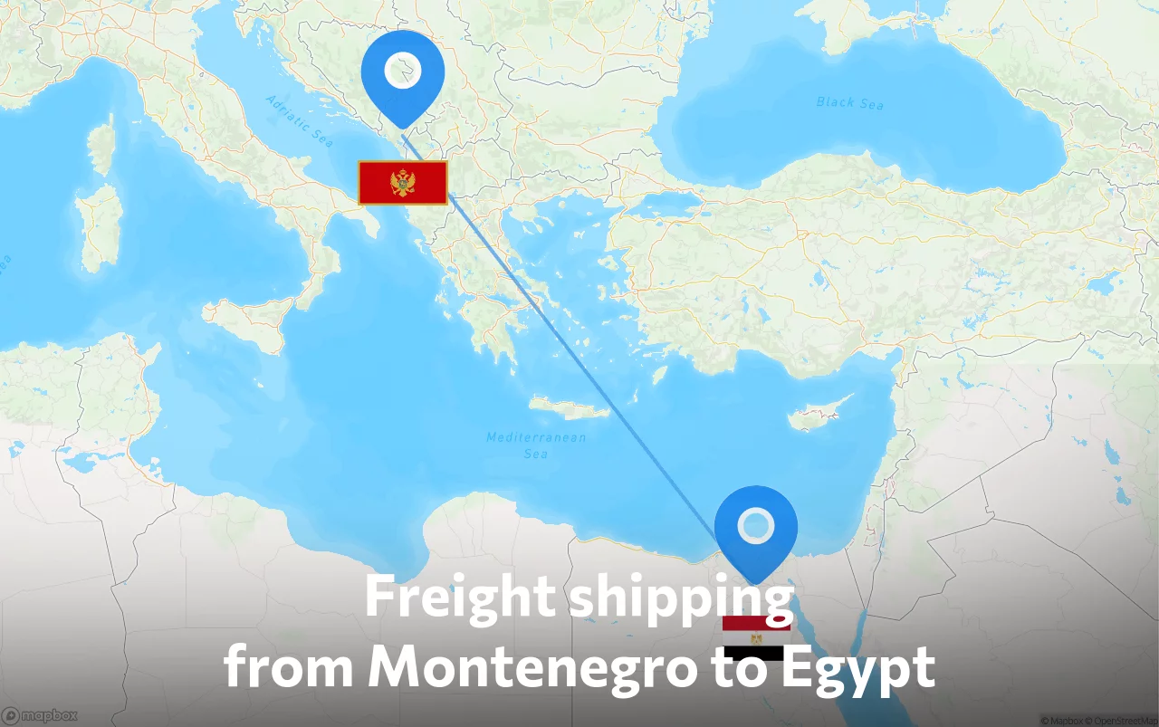 Shipping route from Montenegro to Egypt