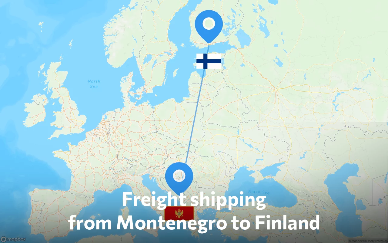 Shipping route from Montenegro to Finland