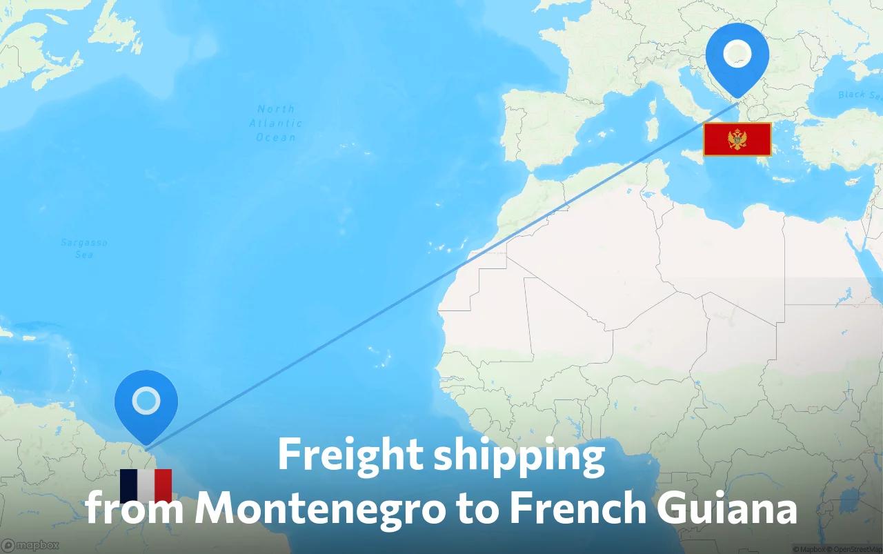 Shipping route from Montenegro to French Guiana