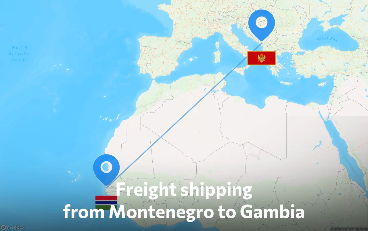 Shipping route from Montenegro to Gambia