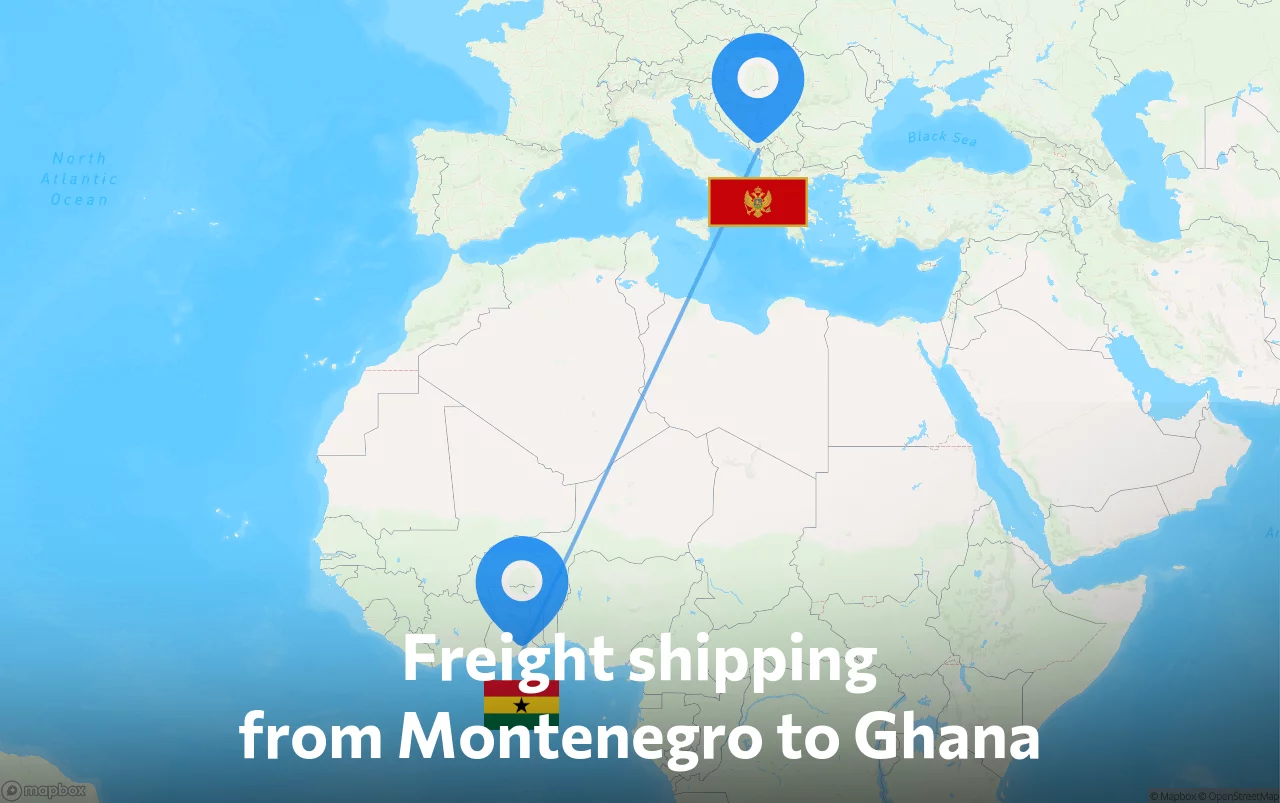 Shipping route from Montenegro to Ghana