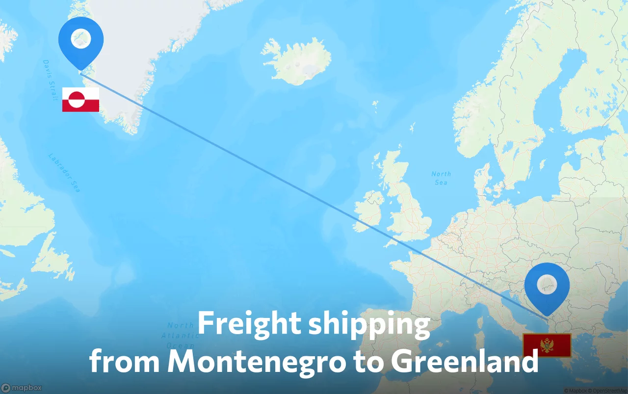 Shipping route from Montenegro to Greenland